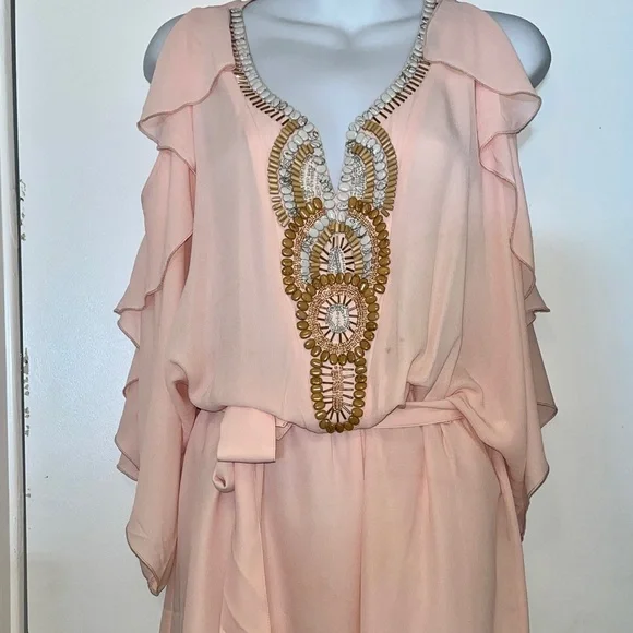 venus chiffon dress Women's Venus Gathered Asymmetric Neck Silk Chiffon Floor Length Dress S/M/L/Customize Beige/White MEAN BLVD Beige / M